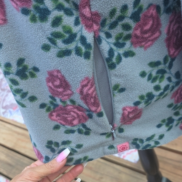 Sahalie Pink and Green Floral Fleece Top - Picture 3 of 4
